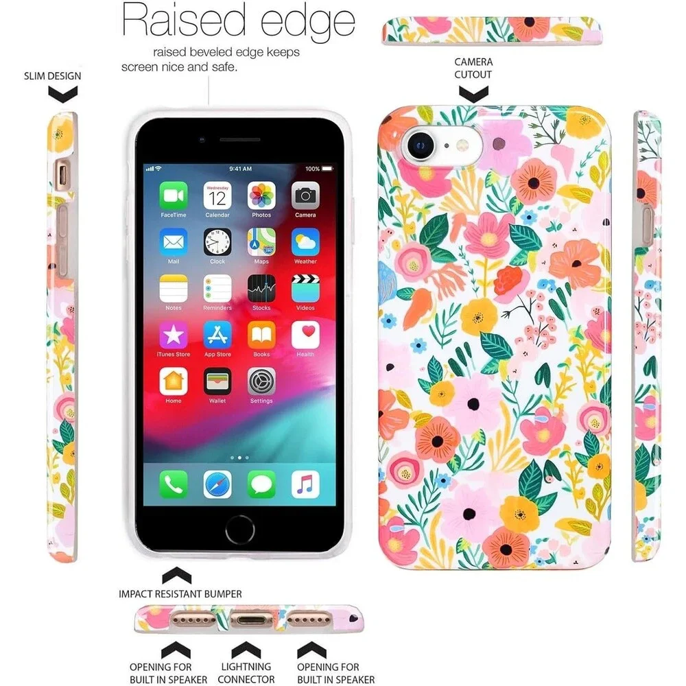 iPhone SE 2020 & 8/7 Case, Soft Shockproof/ Garden Flower Pattern Slim Fit